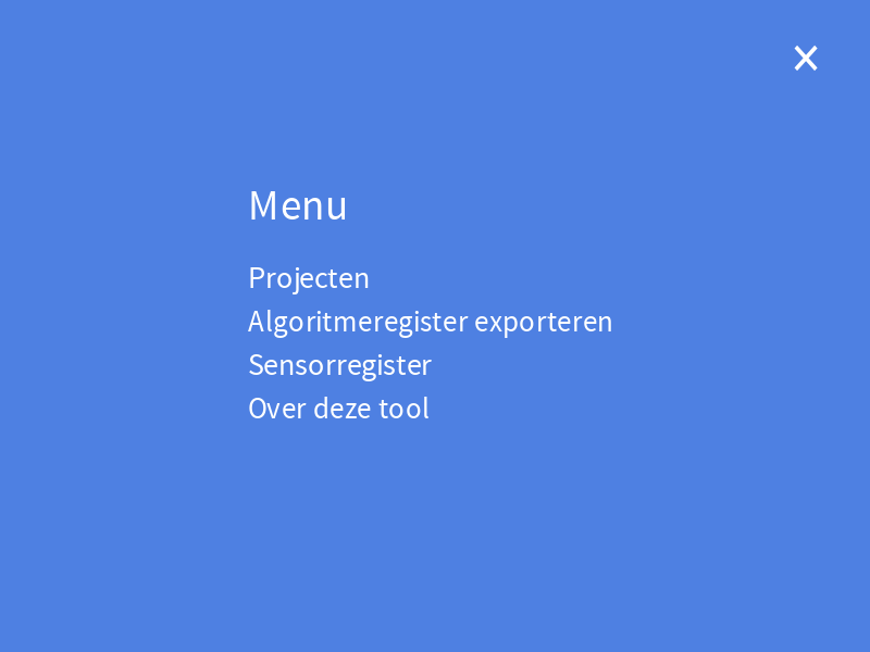 Screenshot: Menu naar applicatie-onderdelen