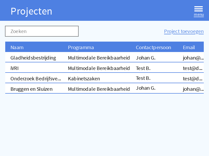 Screenshot: Overzicht van alle projecten